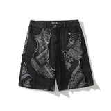 Mens Jean Shorts Stitching Paisley Denim Shorts Men's High Street Fashion Brand Street Fashion Loose Shorts