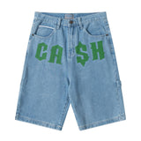Men Jean Shorts Letter Washed Denim Shorts Men's High Street Loose Straight Shorts Summer Bermuda Shorts