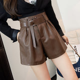 Leather Shorts Fall/Winter Fashion High Waist Slimming Wide Leg Pants PU Leather Pants Boot Pants