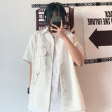 Harajuku Clothing Men's Casual Shirts Summer Short Sleeve Shirt Men's and Women's Loose Cardigan Top Tide