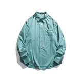 Men Shacket Long Sleeve Autumn Shirt Autumn Fresh Solid Color Embroidered Pocket Casual Shirt