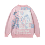Men Fall Outfits Autumn and Winter Cute Bear Round Neck Pullover Knitted Top