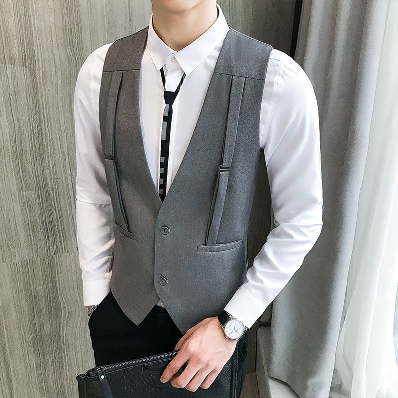 Tuxedo Vests Men's Suit Vest Trendy Unique Slim Fit Spring and Autumn Thin Casual Handsome Workwear Suit Vest Men's Outer Wear
