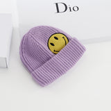 Mens Beanies Woolen Cap Women's Autumn and Winter Smiley Face Logo Knitted Hat Casual Skullcap