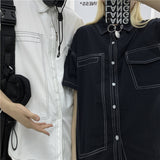 Harajuku Clothing Men's Casual Shirts Summer Workwear Short Sleeve Shirt for Men and Women Loose Casual Top