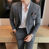 Men Suit Wide Striped Double Breasted Two-Piece Set