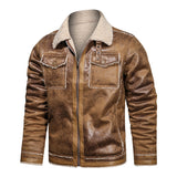 1970 East West Leather Jacket Men's Casual Retro Coat Winter Middle-Aged Lapel with Velvet Fur Jacket