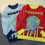 Men Fall Outfits Retro Cartoon Brocade Sweater Couple Pullover Sweater