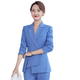 Women Pants Suit Uniform Designs Formal Style Office Lady Bussiness Attire Slim Fit Long Sleeve Suit Fashion Two-Piece Set