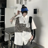 Harajuku Clothing Men's Casual Shirts Stitching Loose Short Sleeve Shirt Men's and Women's Casual Top