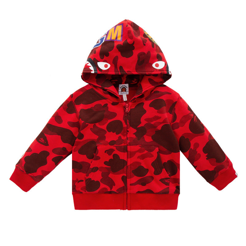 A Ape Print for Kids Hoodie BAPE WGM Camouflage Pattern Children's Clothing Terry Cardigan Sweater