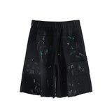 Mens Jean Shorts Paint-Splashing Style Graffiti Printed Denim Shorts Men's Trendy Casual Middle Pants Summer Loose Straight Shorts