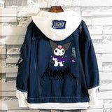 Kuromi Zip up Hoodie Denim Fake Two Pieces Cute Fashion Kulomi Printed Jacket Casual Coat