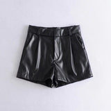 Leather Shorts Autumn Pleated Leather Shorts Casual Pants