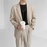 Men Suit Loose Wide Leg Cropped Pants Two-Piece Set