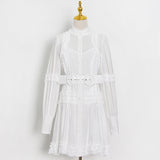 Green Fairycore Dress Chiffon Skirt Summer Solid Color Patchwork Waist-Slimming Lace-up Single-Breasted Dress
