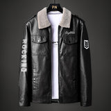 80's Leather Jacket Fall Winter Men Fleece Leather Jacket Lapel Warm PU Leather Jacket Men's Coat