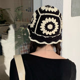Toque Women's Elegant Hollow Knitted Woolen Cap Bucket Hat Summer