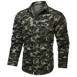 Military Pure Color Pocket Men Long Sleeve Slim Fit Shirt Pilot Cotton Shirts Air Force Shirt Summer Pure Cotton Camouflage Men's Long-Sleeved Shirt Loose Large Size Shirt