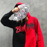 Split Hoodie Demons and Angels Yin Yang Color Contrast Patchwork Fleece Lined