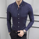 Men Shirt Fashion Slim Fit Shirt Long Sleeve Shirt Large Size Casual Top Spring Men's Long Sleeve Shirt Striped Coat Top Men's Shirt Handsome Casual Shirt