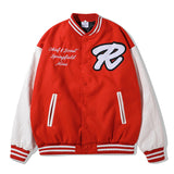 Mens Fall Outfits Hip Hop Retro Cartoon Flocking Baseball Uniform Jacket Loose PU Leather Stitching Jacket