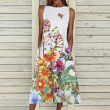 Russian Style Dress Pastoral Style Casual Vest Sleeveless Printed Dress