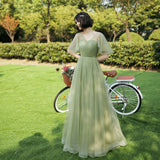 Green Fairycore Dress Bridesmaid Dress Long off-Shoulder Bridesmaid Group Evening Dress Graduation Host Party Dress Female