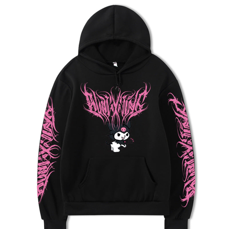 Kuromi Hoodie Loose Men and Women Couple Hoodie Anime Clow M Black Harajuku Sweatshirt