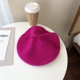 Beret Hat Pure Color Wool Women's Autumn and Winter Painter Cap Retro