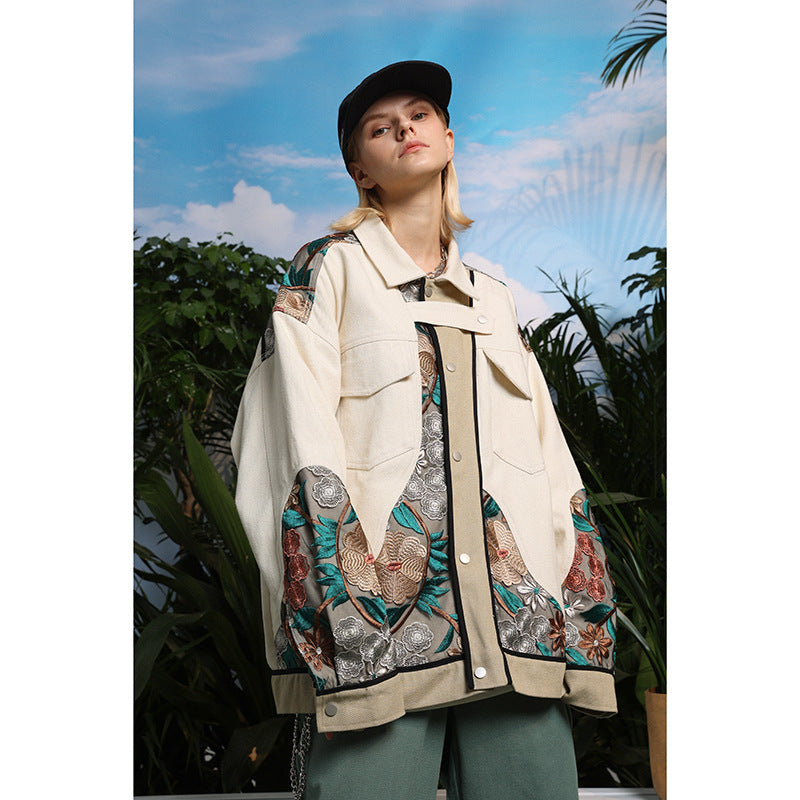 Men's Spring Flower Print Stitching Baseball Uniform Men's Loose-Fitting Workwear Jacket Men's Jacket Men's Men's Jacket Men's Jacket