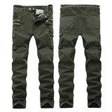 Men's Pleated Slim Fit Biker Jeans Biker Pleated Stretch Tapered Casual Pants Men's Slim Fit Cargo Pants
