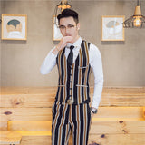 Mens Prom Suits Men's Double Breasted Striped Slim Fit Suit Three-Piece Suit Men's Nightclub Business Wear Suit