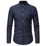 Men's Solid Color Stand-up Collar Slim-Fit Long-Sleeved plus Size Sports Retro Fashion Casual Men Shirt