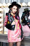 Graffiti PU Leather Jacket Autumn Fashion Letter Graffiti Contrast Color Rivets Motorcycle Leather Coat for Women