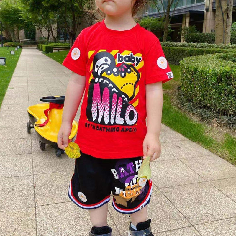 A Ape Print for Kids T Shirt Summer Letter Print Small and Older Children's Short Sleeve T-shirt