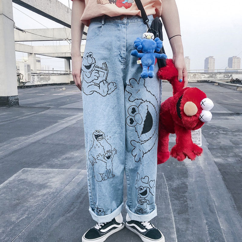 Anime Print Jeans Denim Pants Spring and Autumn Print Jeans Trousers for men Clothing