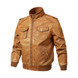 Men's Casual PU Leather Retro plus Size Stand Collar Leather Solid Color Baggy Coat Men's Pu Jacket