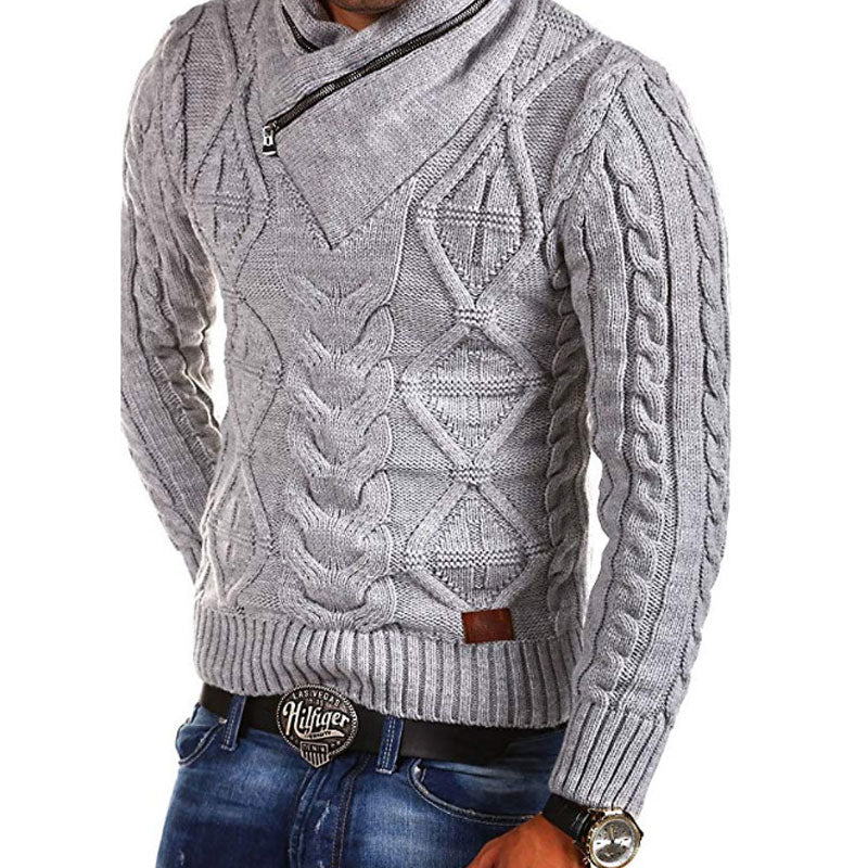 Men's Fashion Knitwear Sweater Zipper Decorations Thick Hemp Flowers Casual Half Turtleneck Sweater Men Pullover Sweaters