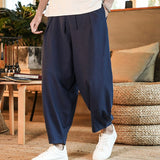 Men Casual Pants plus Size Loose Trousers Summer Cotton Linen Pants Loose plus Size Straight Bloomers Casual Wide-Leg Trousers