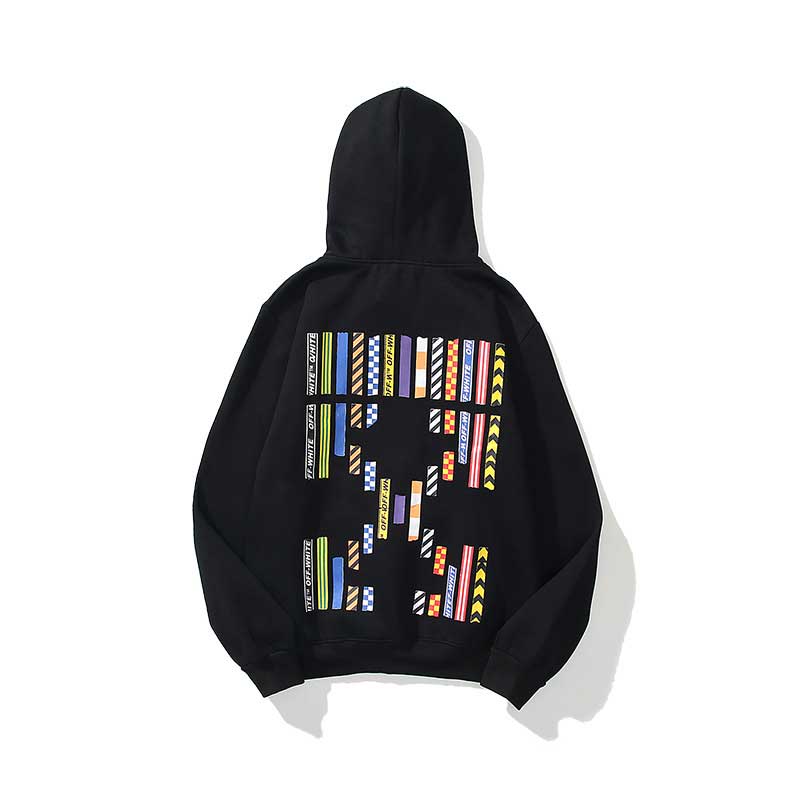 Autumn And Winter Colorful Stripes Logo Arrow Pattern Velvet Padded Hooded Sweatshirt