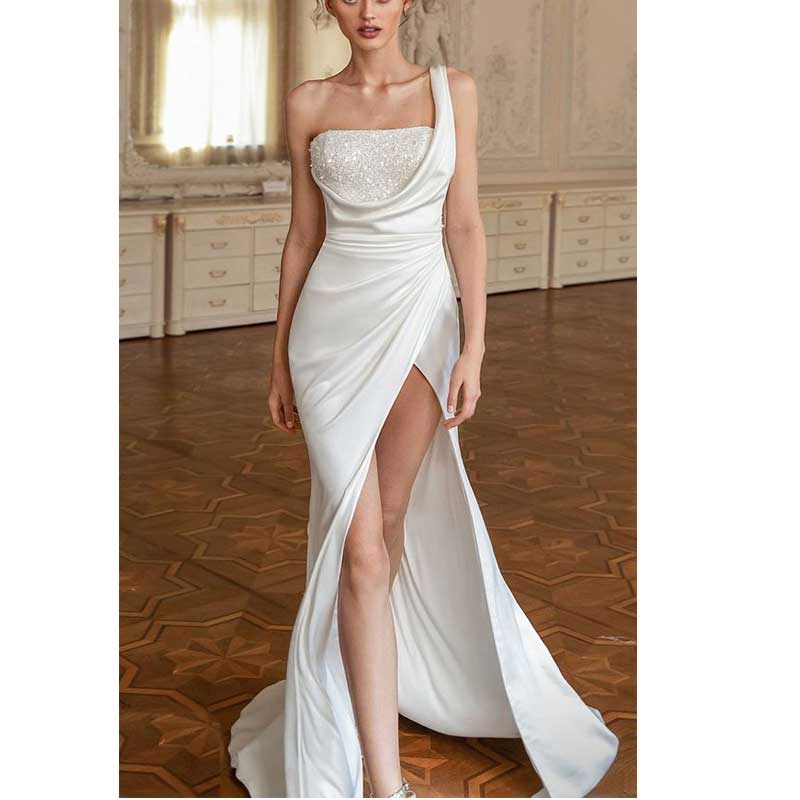 Bohemian Chic Wedding Dress Sexy Slit Dress Slim Fit Long Dress