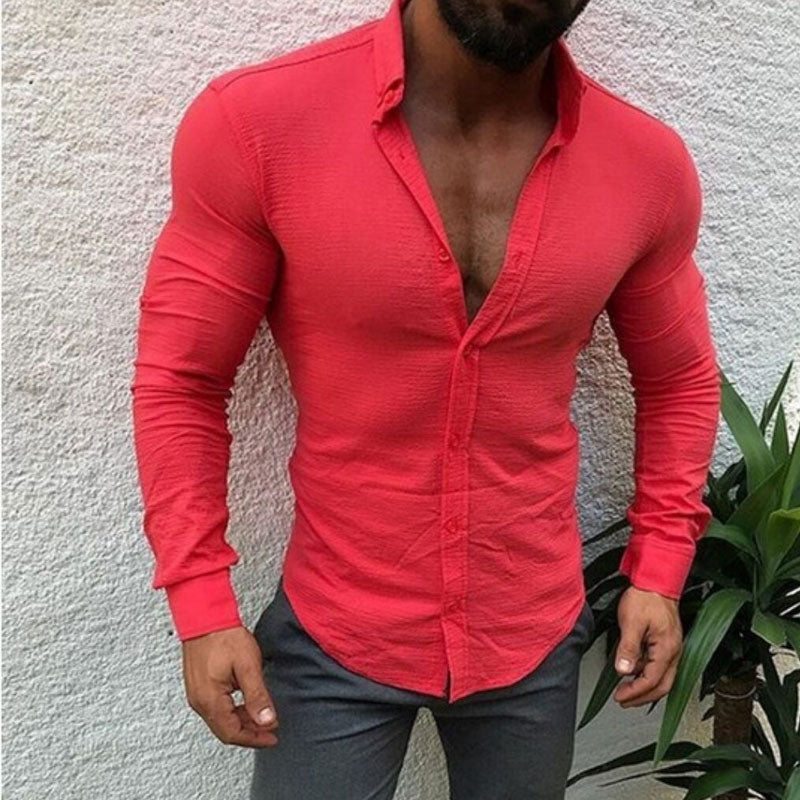 Men's Solid Color Slim Fit Long Sleeves Shirt Fashion Casual Shirt Men Shirt