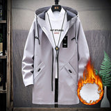Men's Winter plus Size Cotton-Padded Coat Fleece-Lined Thick Mid-Length Hooded Trench Coat Coat Men Spring Trench Coat