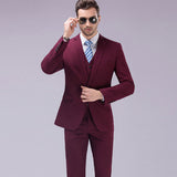 Burgundy Suit Spring Suit Men's Korean-Style Slim Three-Piece Suit Men's Best Man Business Casual Suit Business Clothing