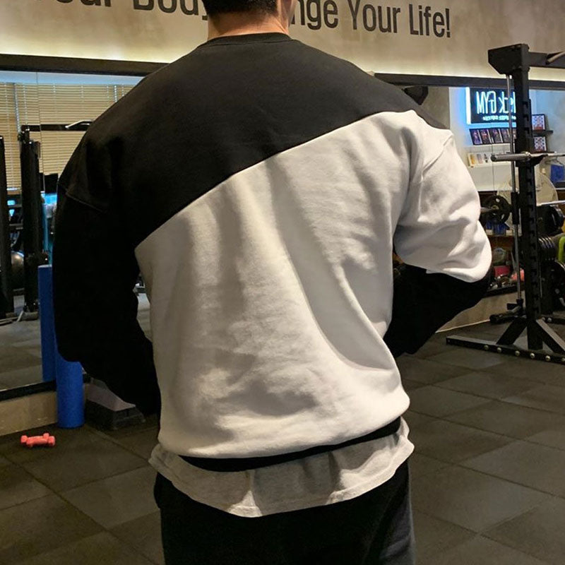 Men's Sports Hoodie Men Sweatshirts Fitness Male's Hoodies Spring Style Long Sleeve Wide Shoulder Sweater Men's Loose Block Fitness Casual Top