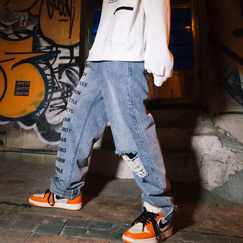 Men's European and American plus Size Retro Sports Trousers Loose Trousers Men's Men Jeans