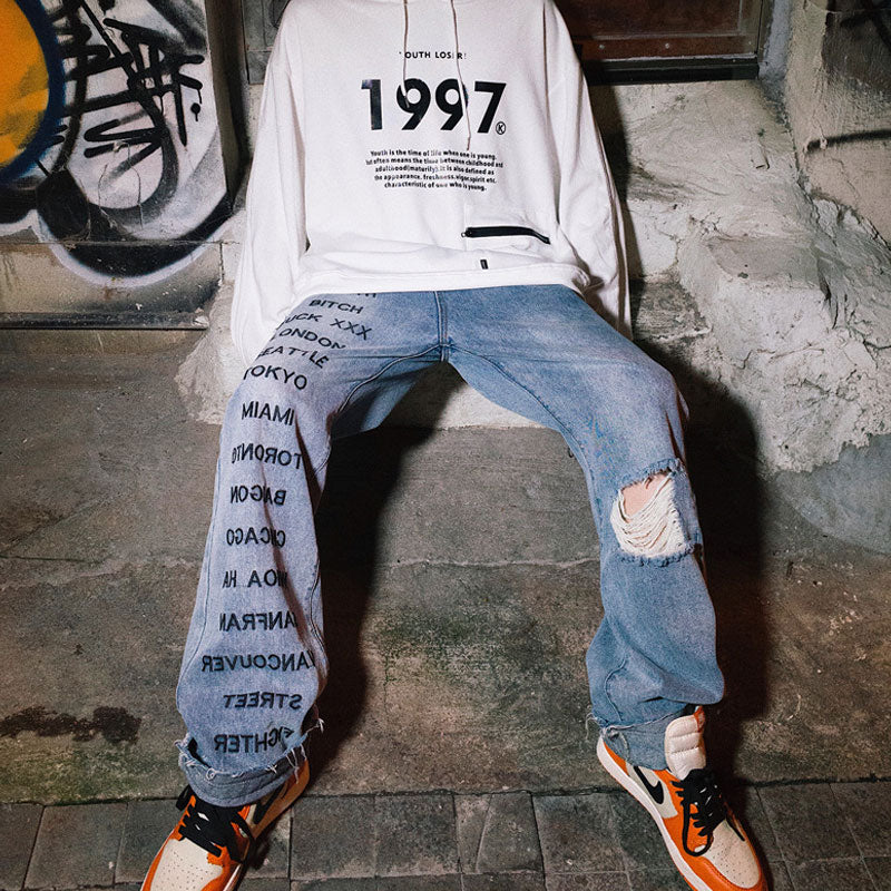 Men's European and American plus Size Retro Sports Trousers Loose Trousers Men's Men Jeans