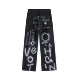 Anime Print Jeans Denim Pants Hip Hop Straight-Leg Trousers Graffiti Printing Loose Straight Jeans Men