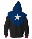 Captain America Hoodie 3D Digital Printed Shirt Zipper Cardigan Long Sleeve Sweater